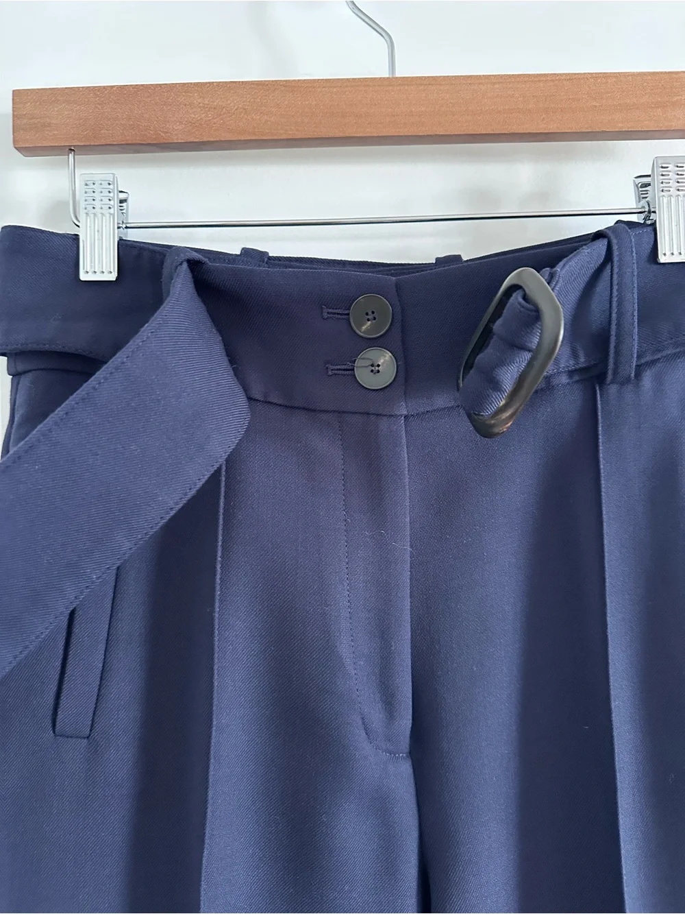 SEZANE Navy High-Waist Tailored Lukas Trousers with Removable Belt